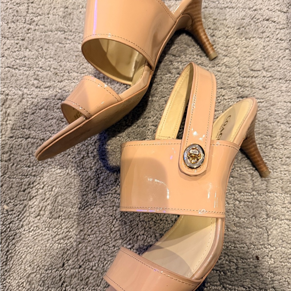 Coach Nude Patent Leather Dual-Strap Slingback Sandals - Picture 6 of 8